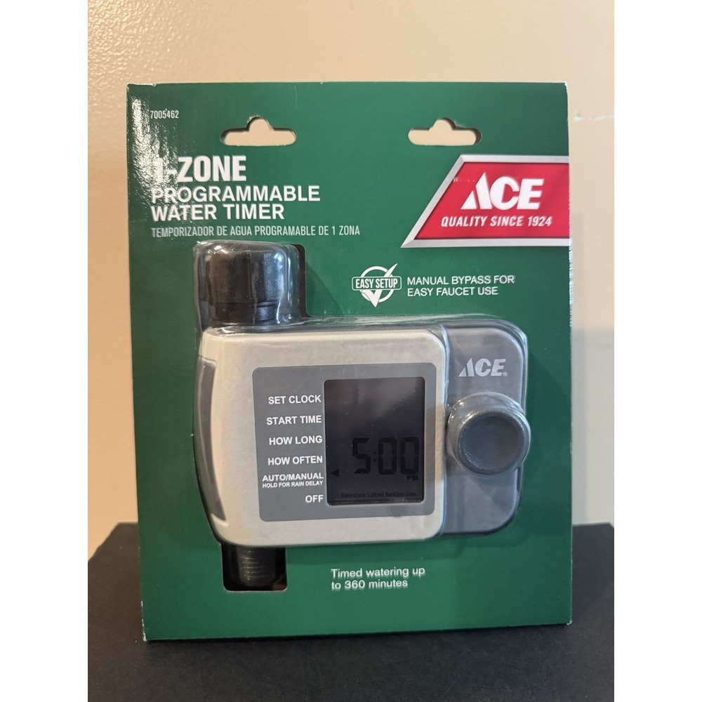 ACE 1-Zone Programmable Water Timer Manual Bypass Rain Delay Digital 360min